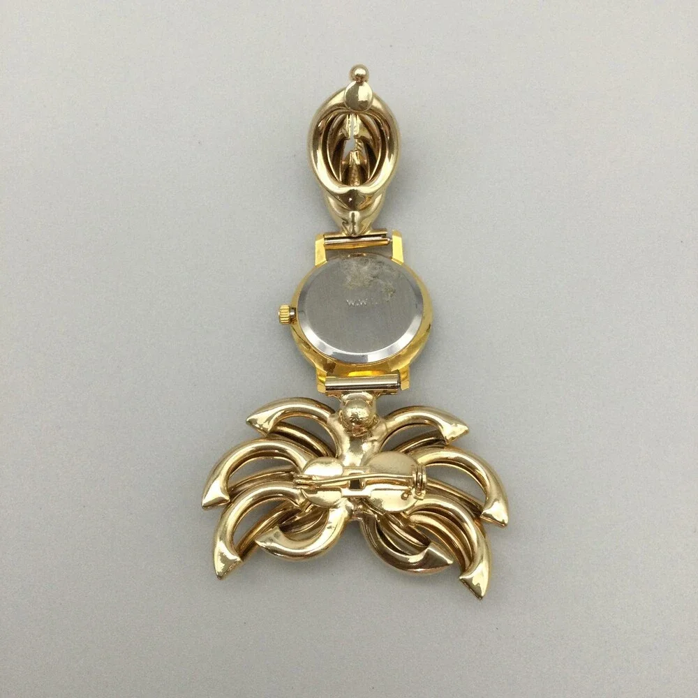 Tali Beverly Hills Nurse Brooch Watch Womens 24mm Gold Tone Leaf New Battery